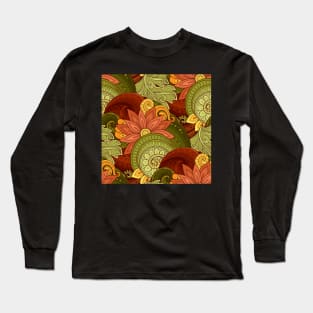 Colorful Pattern with Floral Motifs. Ornate Flowers, Leaves and Swirls Long Sleeve T-Shirt